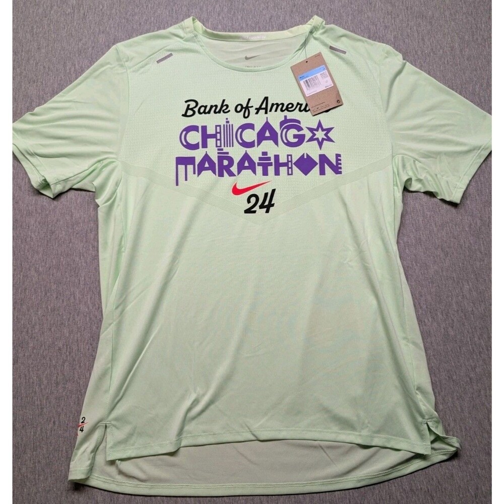 Nike 2024 Chicago Marathon Rise 365 Dri-Fit Running Top Shirt Green Men M FV6329
